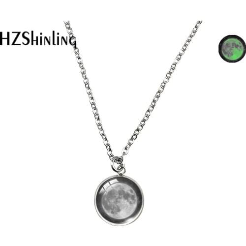 One Hook Stainsteel Steel Necklace Glow in Dark Green Effect Glass Cabochon 14mm 20mm Necklace