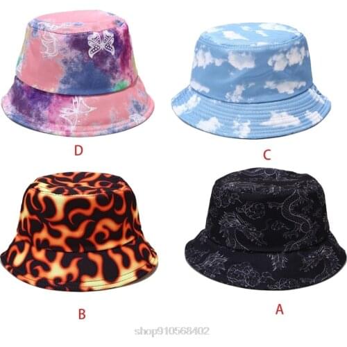 Fire Butterfly Cloud Dragon Graffiti Print Bucket Hat Harajuku Hip Hop Wide Brim Sunscreen Fisherman Cap N09 20 Dropshipping