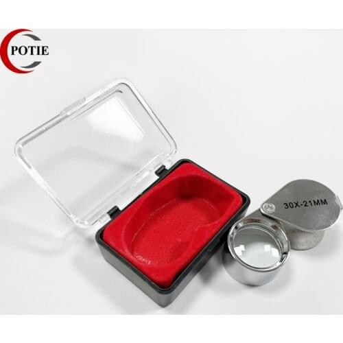 Free Shipping Portable Handheld Jewelry Loupe 30X 21mm High Magnification Glass Metal Folding Pocket Size Identification