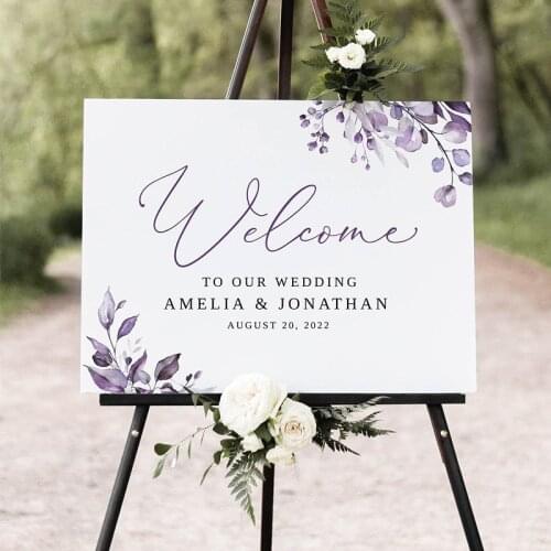 Dusty Purple Wedding Welcome Sign, Lavender Wedding Welcome Sign, Floral Welcome Sign, Landscape Wedding Sign