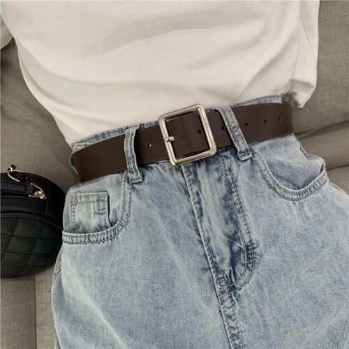 2021 New Designer Leather Belt for Women Square Pin Buckle Jeans Black Belt Luxury Brand Ladies Vintage Strap Female Waistband