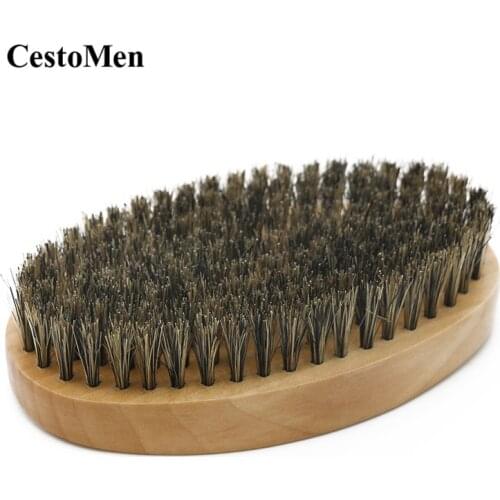 CestoMen Wood Oval Mens Mustache Brush 360 Curved Wooden Beard Brush 100% In Boar Bristle Hair Beard Care Brushes Shaving Comb