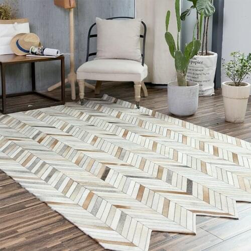 Modern Style Cowhide Patchwork Rug Big Size Area Rug Cow Skin Fur Carpet Decorative Cow Leather Office Rug for Living Room