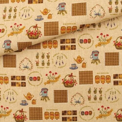 Cotton Linen Fabric for handmad, bed, bag, curtain Sewing - Zakka In The Courtyard （yellow background) (LF026)