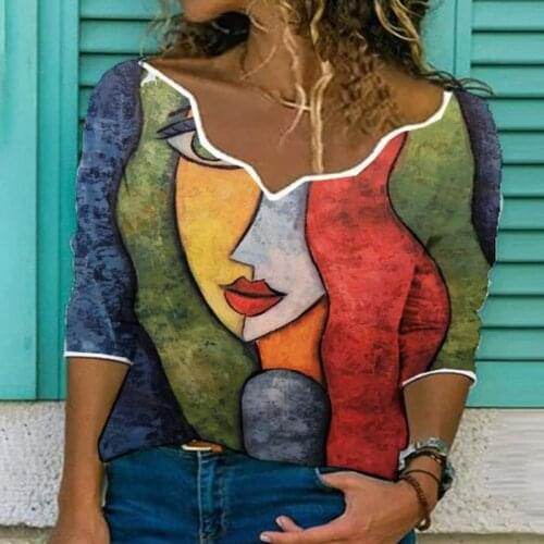 Tops Women Summer T-Shirts Fashion Print Ladies Clothing Half Sleeves V-Neck Casual Loose Tops Female Soft Comfortable T-Shirt