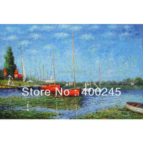 High Quality Claude Monet painting Reproduction Red Boats at Argenteuil Landscape art Hand painted