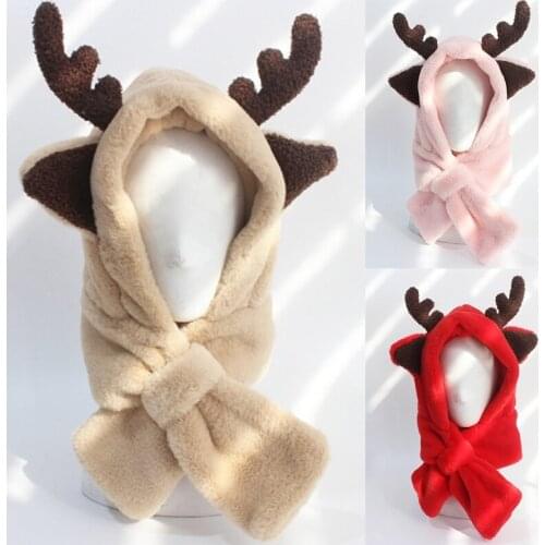 Funny Hooded Scarf Stuffed Feel Animals Hat Warm Fleece Hats Kids Winter Hat One Size Christmas Party Decorations