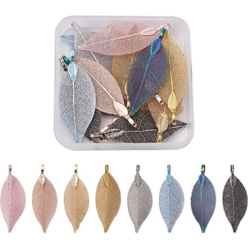 1Box Electroplated Natural Leaf Big Pendants Charms Mixed Color for DIY Handmade Jewelry Necklace Earrings Making Accessories
