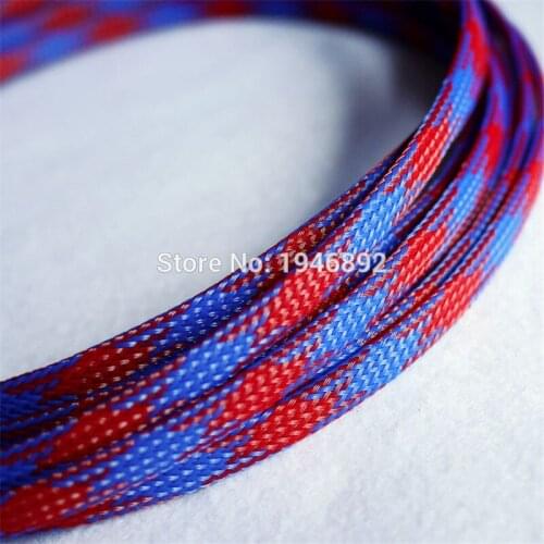 1/5/10/50/200 Meters Red & Blue - High quality 4mm PET Expandable Sleeving High Density Sheathing Plaited Cable Sleeves