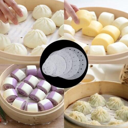 100PCS Round Steamed Papers With Holes Air Fryer Steamer Liners Non-stick Household Snack Bread Cake Steamer Oil Paper Pads