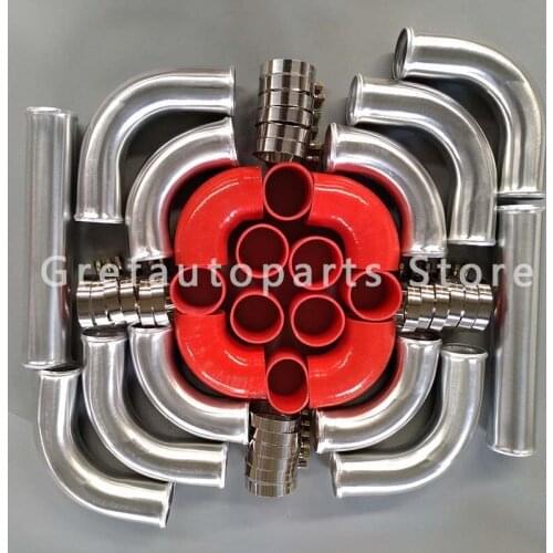 For 2.25"inch/57mm Aluminum Universal Intercooler Turbo Pipe Piping + red hose+ T-Clamp kits 12pcs New Performance