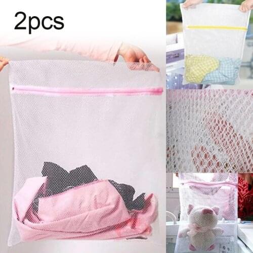 2Pcs Nylon Fabric Laundry Bags Clothes Bra Underwear Storage Bags Reusable Mesh Net Zipper Washing Pouch Home Storage Organizer