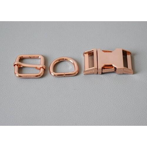 20 set 20mm D ring metal dog clasp set webbing metal slider DIY pet collar strap bag belt accessory-Rose Gold