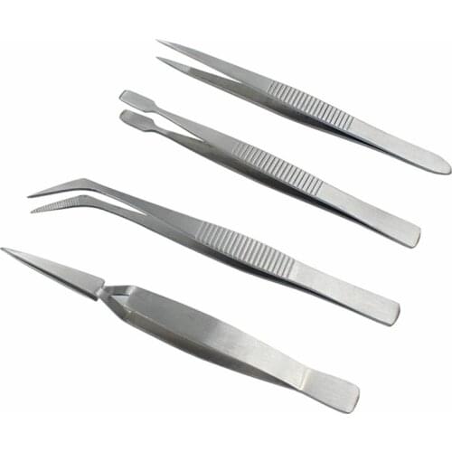 4Pcs/Set Precision Tweezers Stainless Steel Thick Electronics Forceps Eyebrow Tweezers Anti-Skid Makeup Repair Multi Tools CNIM