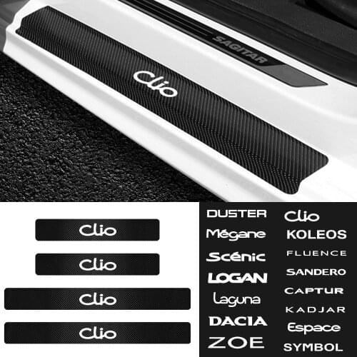 NEW 4PCS Carbon Fiber Protect Car Door Plate sill scuff pedal threshold Sticker For Renault duster megane Zoe Clio styling