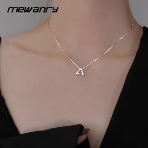 MEWANRY 925 Sterling Silver Trendy Necklace INS Fashion Simple Triangle Geometric Pendant Birthday Party Jewelry Gifts for Women