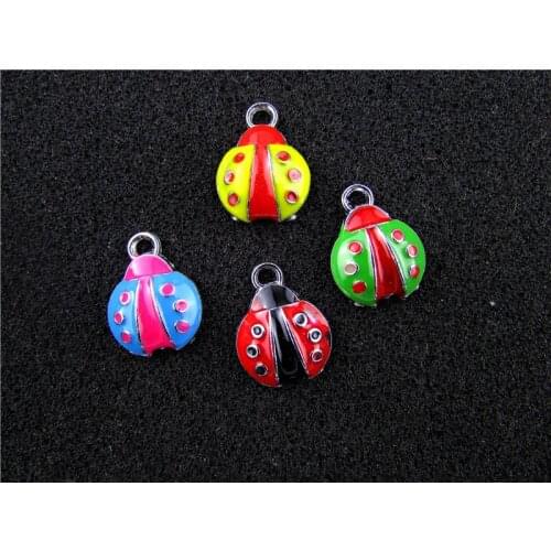 AE691 Mix Color 100Pcs Alloy Metal Enamel Ladybug Charms Pendant 18x14mm bead