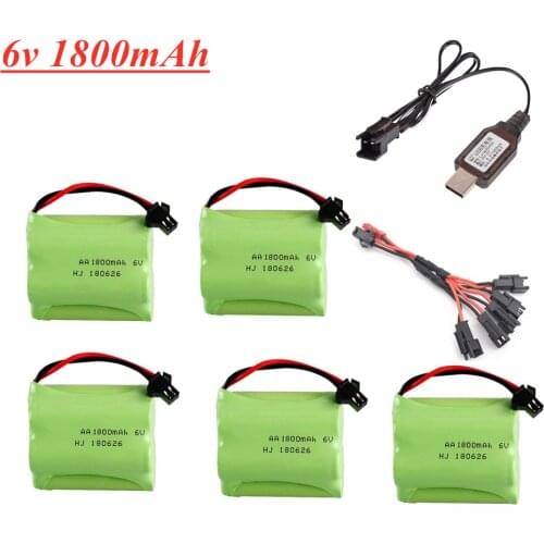 6v 1800mAh Ni-MH Battery For Rc toys Cars Tanks Robots Boats Guns 5* AA 6v Rechargeable Battery Pack SM plug+USB Charger Set