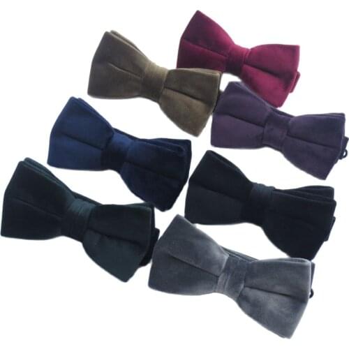 Velvet bow tie pure color classic mens formal bowknot black and wine red fashion Retro bowtie gravata