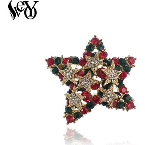 VEYO Trendy Hollow Colorful Stars Rhinestone Pins Brooches for Women Fashion Jewelry Wholesale