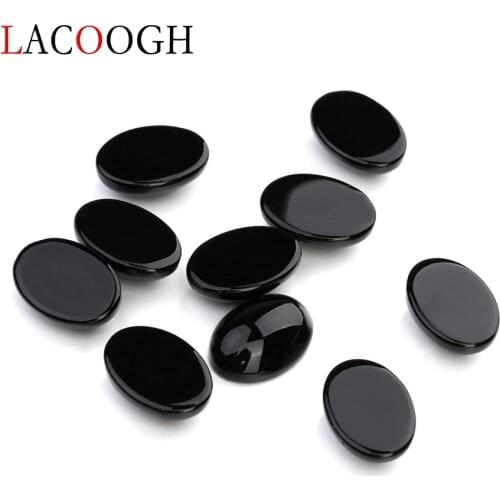 Wholesale 10pcs/lot Black Natural Bulk Beads 10x14 13x18mm Flat Back Oval Cabochons Cameo Stone Beads for Jewelry Findings