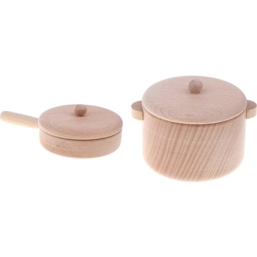 Wooden Solid Beech Tableware Kid Pretend Play Kitchen Toy - Saucepan + Pan