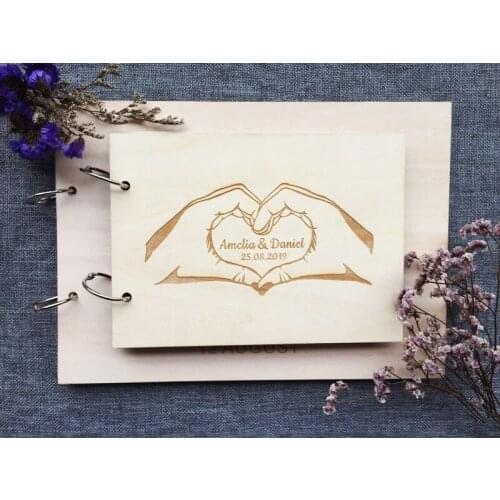Wood Wedding Guest Book For Photos Personalized Horizontal Landscape Wooden Hardcover Anniversary Album Gift For Parents