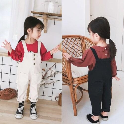 Korean style 2018 Autumn fashion button overalls for baby girls infant kids children cotton solid color jumpsuits bib pants