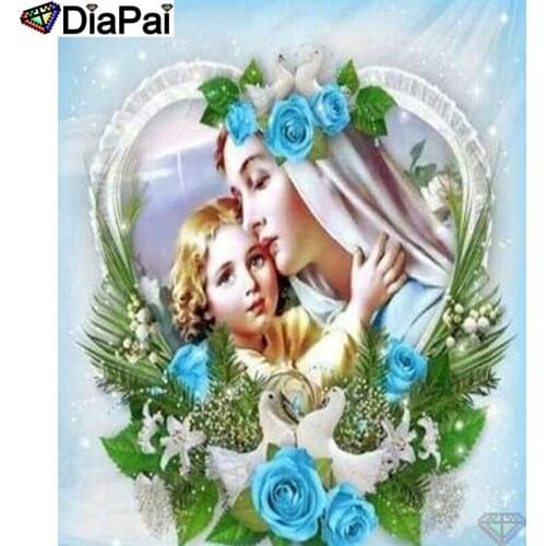 DIAPAI 5D Diy Diamond Painting Cross Stitch "Woman child flower" Home Decor Full Rhinestones Inlay Diamond Embroidery A26896