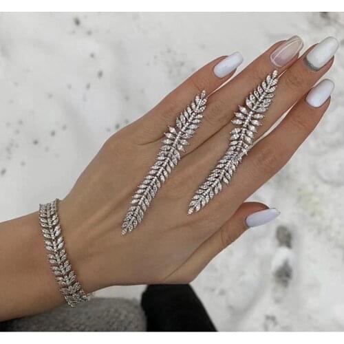 78mm Elegant Leaf Design Tassel Drops Geometry Cubic Zirconia American Wedding Party Earring Fashion Jewelry for Women E7887