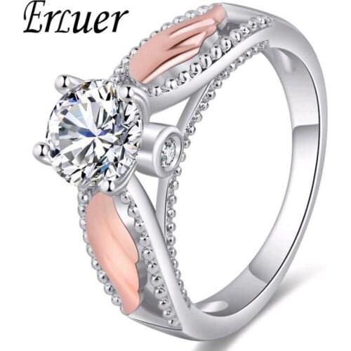 ERLUER Fashion wings simple Style Engagement Silver color Crystal Zircon Rings For Women Girl Wedding Jewelry Trendy gift ring