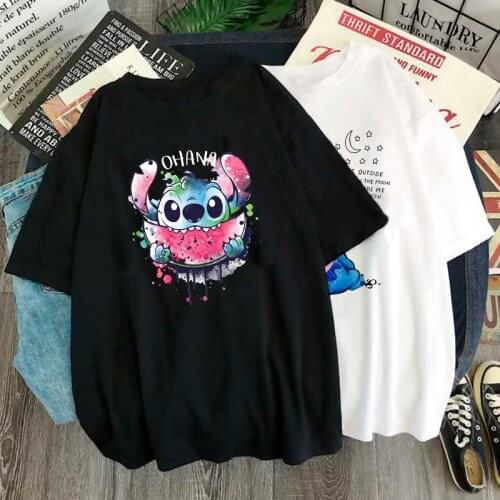Kawaii Disney Cartoon Stitch T Shirt Cute Women Ohana Lilo Stitch Graphic Tshirt Anime Summer Tops Harajuku T-shirt Female