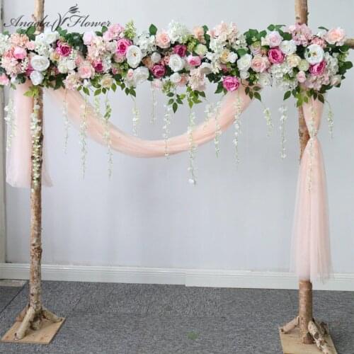 Custom Pink Wedding Floral Arrangement Wedding Arch Artificial Corner Flower Vine Window Shopping Mall Party Home Decoration DIY