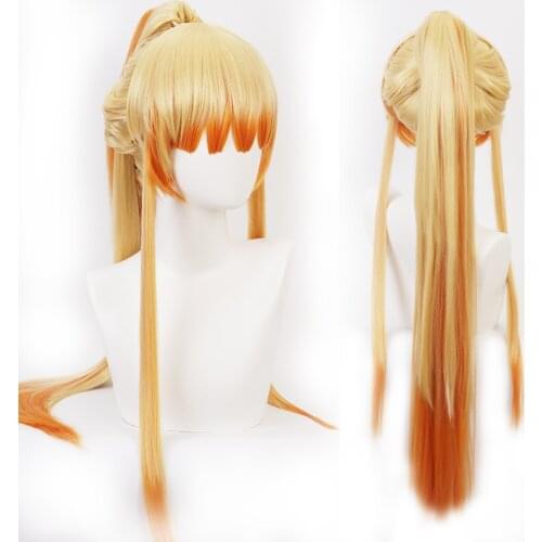 Anime Demon Slayer Orange Long Cosplay Wig Synthetic Hair Halloween Party Wigs
