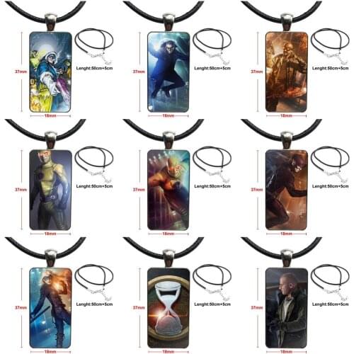 Captain Cold And Heat Wave Fashion Glass Cabochon Pendant Necklace Women Steel Color Choker Rectangle Necklace For Unisex