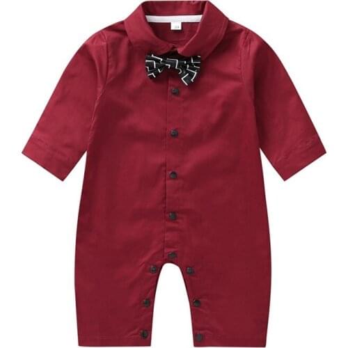 COSPOT Newborn Romper Baby Boys Solid Red Gentle Man Romper Bebes Newborn Birthday Turn-down Collar Christamas Jumpsuit 25
