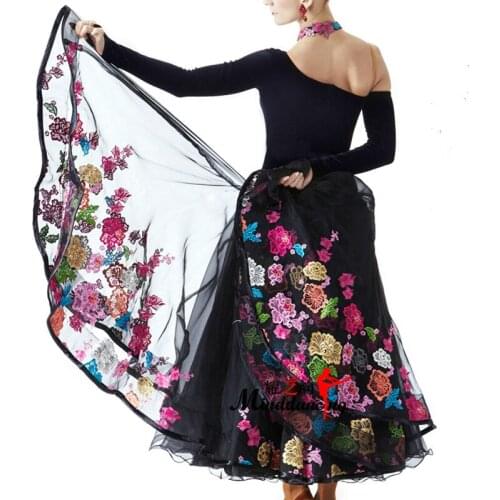 Ballroom Dance Costume Sexy Long Sleeves Velvet Embroidery Ballroom Dance Dress for Women Ballroom Dance Competition Dress
