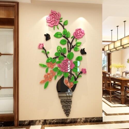 Creative DIY Rose flower acrylic wall sticker office decoration living room bedroom 3D three dimensiona Background wall sticker