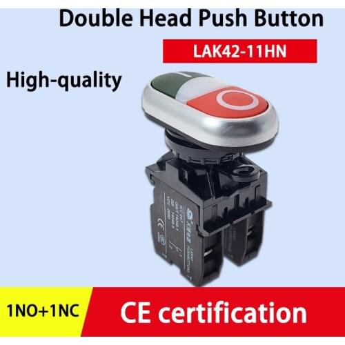 LA42 22mm Illuminated Double Head Push Button Switch 12V 24V 220V LED Lamp Silver Contact Spring Return 1NO1NC Switch LAK42