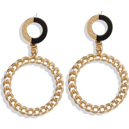 Fashion New Exaggerated Fashion Chain Earrings Personality Simple Metal Circle Retro Earrings