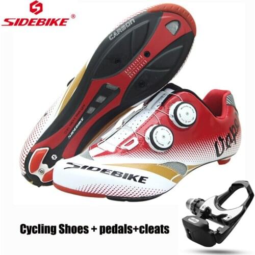 Sidebike Carbon Fiber Road Cycling Shoes Self-Locking Ultralight Breathable Wear Red Non-slip professional Bicycle Sneakers Men
