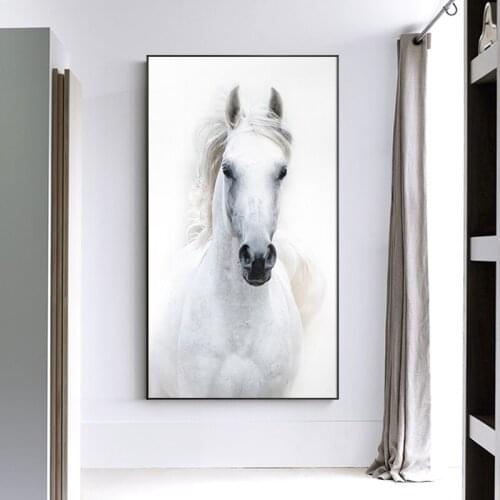 Nordic Style White Horse Canvas Print White Poster Modern Wall Art Pictures for Living Room Bedroom Hallway Studio Hallway