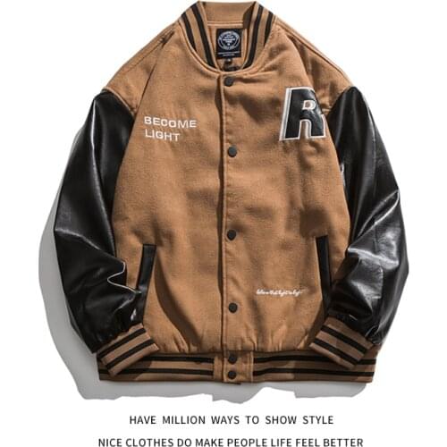 New Autumn Patchwork Letterman Embroid PU Leather Mens Baseball Bomber Jacket Unisex Womens Varsity Coat Stadium Street Chic
