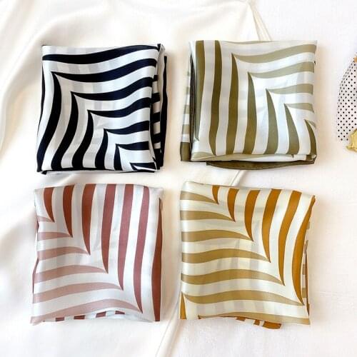 KOI LEAPING New small square scarf fashion female thin sunscreen stripe print scarf silk embroidered shawl small scarf gift