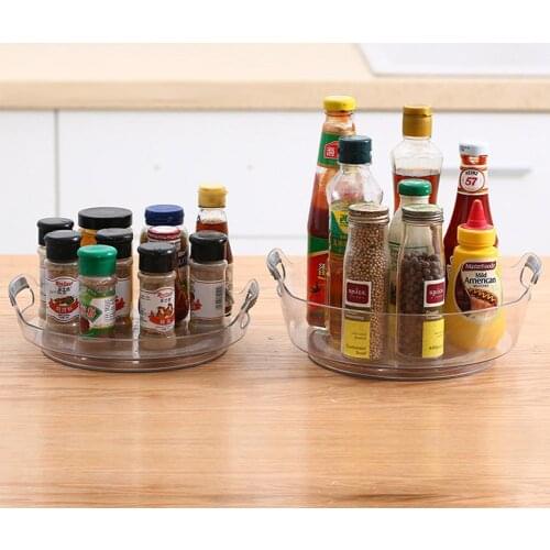 Turntable Organizer Storage Non-Slip Rack with Handle Container for Kitchen Bathroom Bedroom Parlor