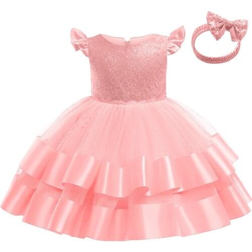 2021 Autumn Sequin Big Bow Baby Girl Dress 1st Birthday Party Wedding Dress For Girl Palace Princess Evening Dresses Kid Clothes