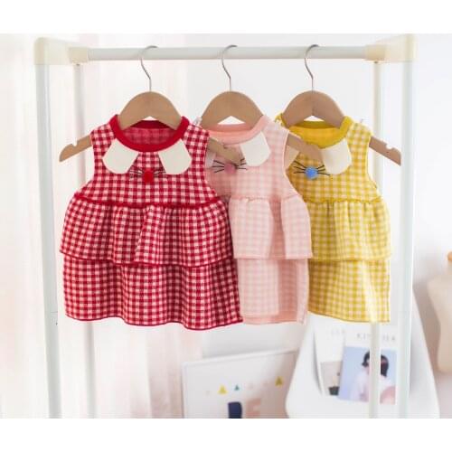 Autumn/Winter 2021 Childrens Sweater Girl Plaid Vest Dress