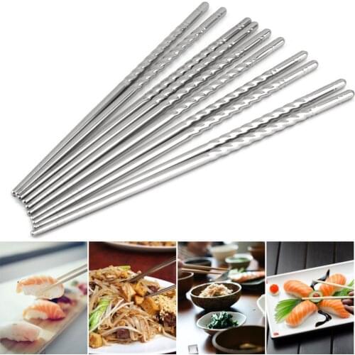 5 Pairs Chinese Style Thread Stylish Non-slip Design Stainless Steel Chop Sticks Chopsticks Green Health Environment Hollow