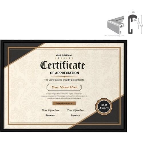 Certificate frame diploma frame 8.5x11" aluminum award frame half round profile for wall no easel