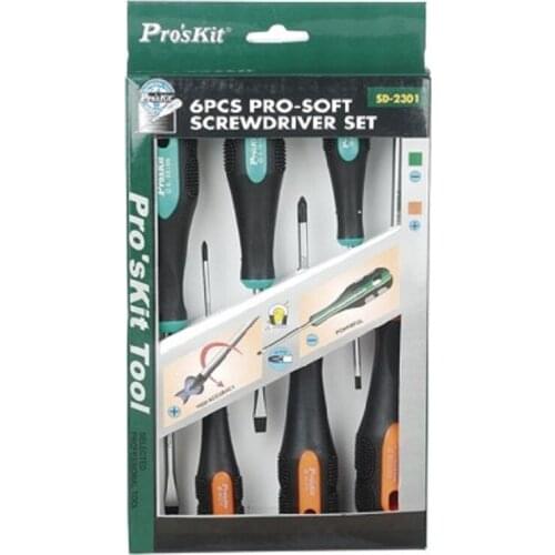 ProsKit SD-2301 Two-color Pro-Soft Screwdriver Set ABS Handle Magnetic Hardness Durable Screwdrivers Set(Ten/One Word 6 Sets)